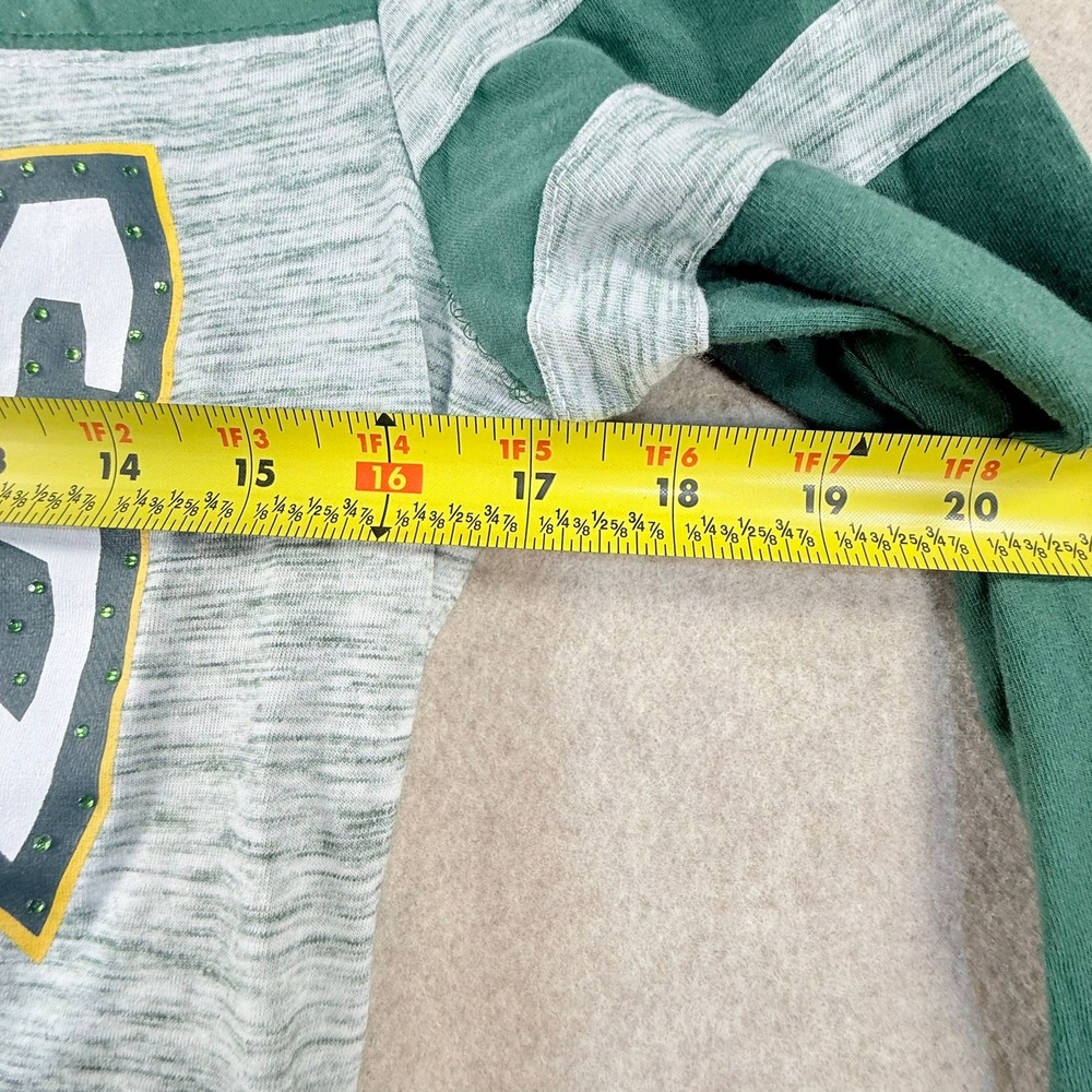 NFL Team Apparel Green Bay Packers Shirt Womens Medium Green Grey Rhinestone 3/4 - Picture 5 of 6